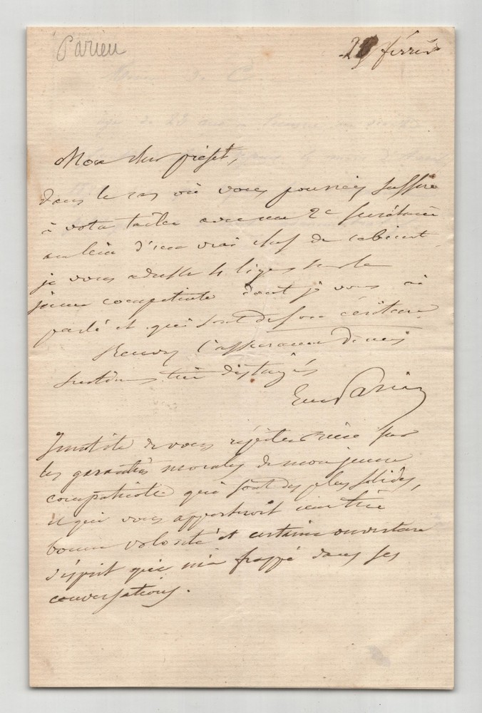 Félix Esquirou de Parieu - Autograph letter signed to the prefect of recommendation