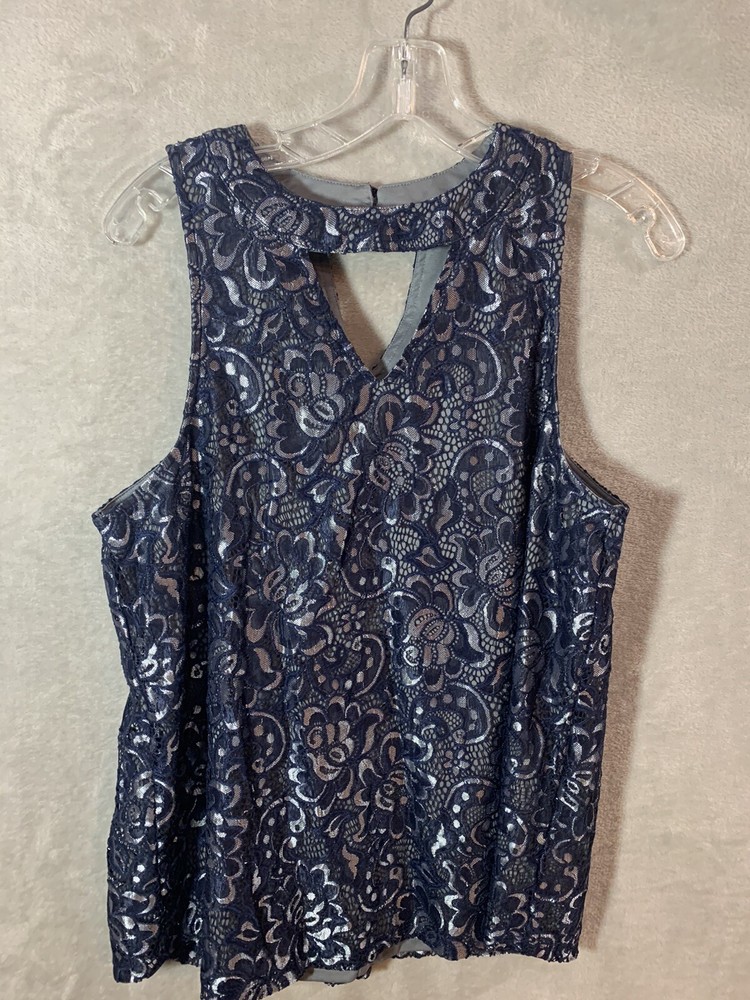 Maurices Womens Sleeveless Shirt Size Large Blue Lace Keyhole Lightweight