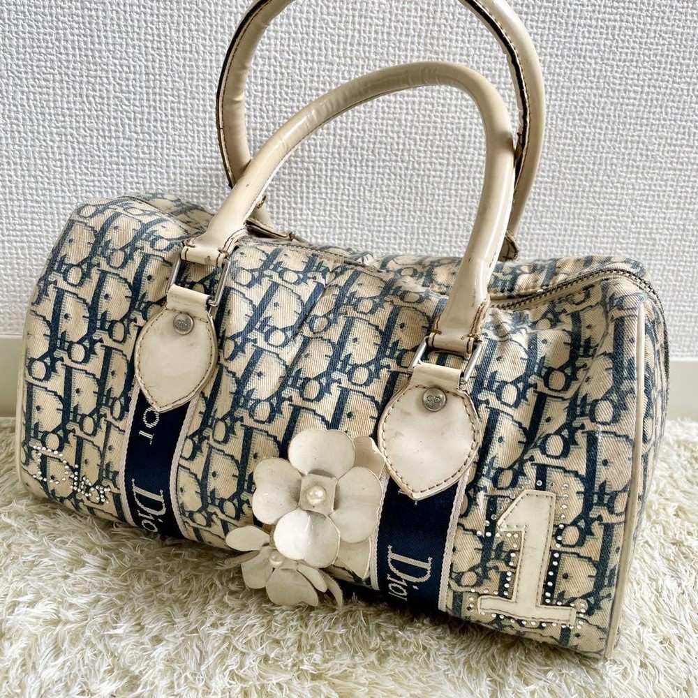 Vintage Christian Dior Trotter Mini Boston Bag Rare Small Leather Handbag