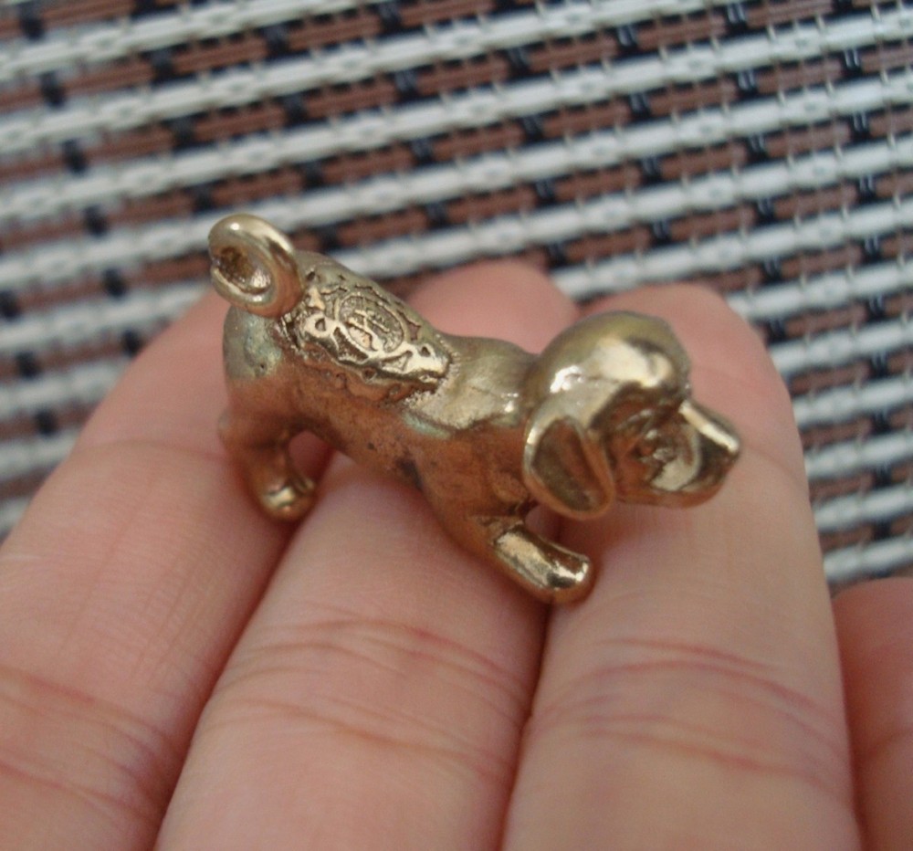 Solid Brass Mini Dog Figurine Golden Animal Sculpture Home Desk Decor