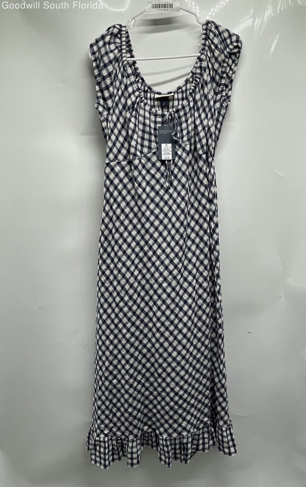 Universal Thread Womens Blue White Plaid Midi A-Line Dress Size Medium With Tags