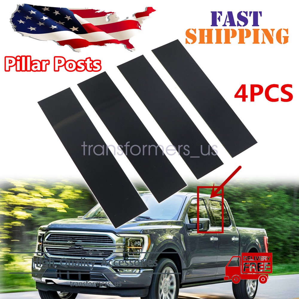 2015-21 Ford F-150 Gloss Black B Pillar Door Window Trim Covers 4pc Set