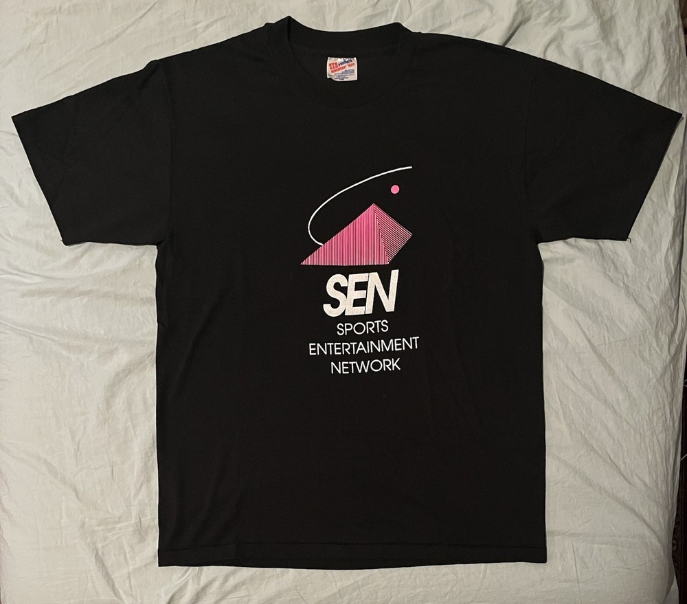 Vintage Sports Entertainment Network T Shirt Large Tee single stitch black 90s