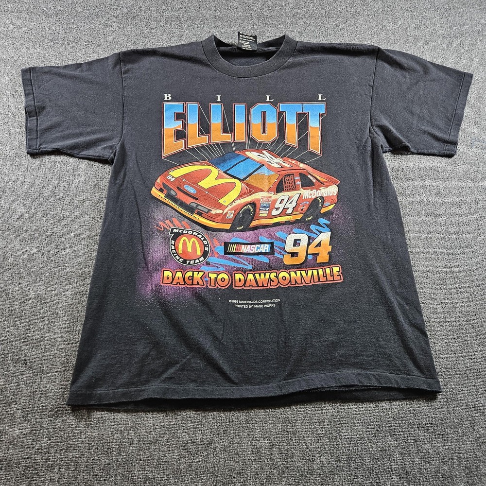 Vintage Bill Elliott McDonalds Shirt Mens XL Black NASCAR 94 Car Graphic Tee 90s