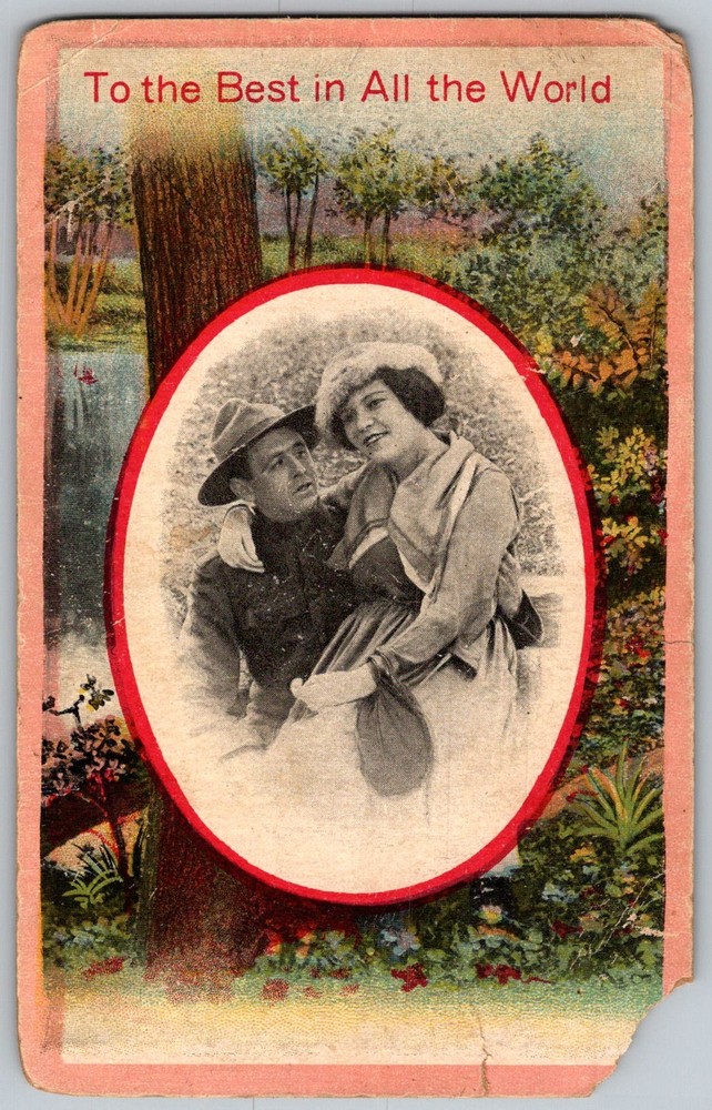 Antique Postcard Couple Embrace Portrait 1910s