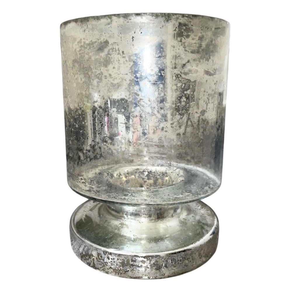 West Elm Mid Century Modern Distressed Mercury Glass Hurricane Candle Holder