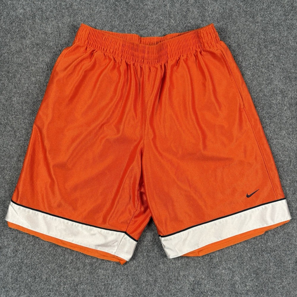 🏀 Vintage Nike Dazzle Basketball Shorts Mens L Orange Baggy Mesh Y2K Swoosh 90s