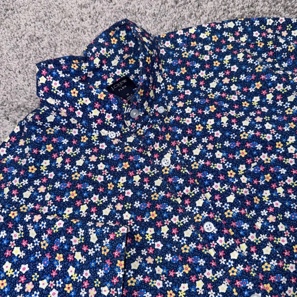 J.Crew Flex Button Down Shirt Mens Stretch Floral Blue Size Medium EXCELLENT