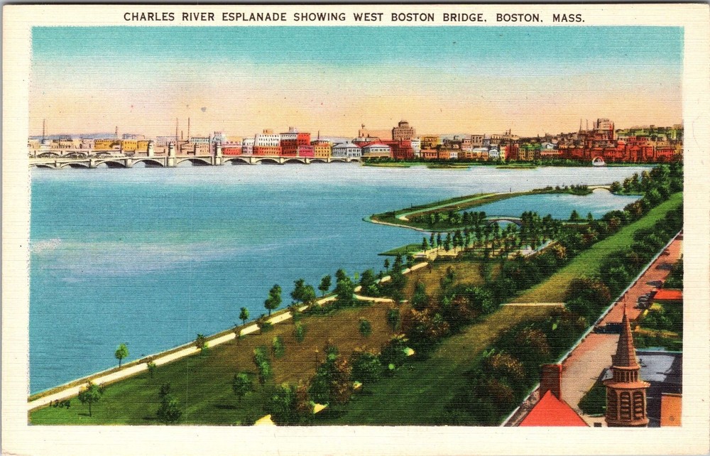 Boston MA-Massachusetts, Charles River Esplanade Bridge Vintage Postcard