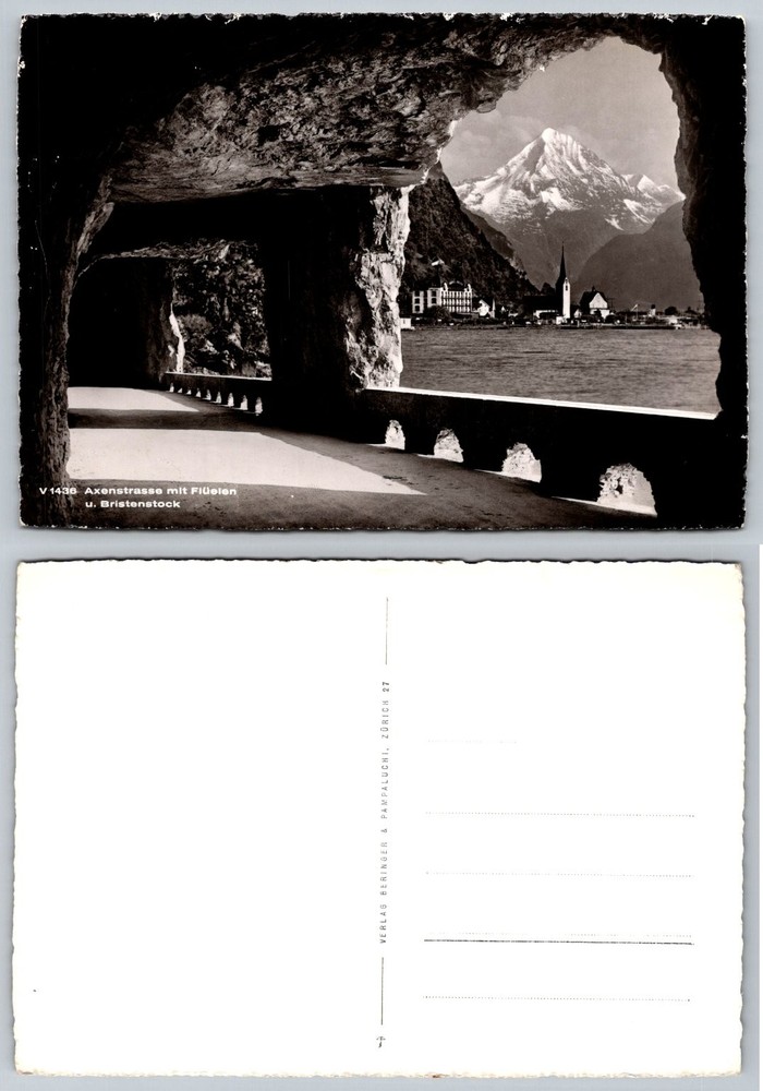 Axenstrasse Flüelen Bristenstock Switzerland RPPC Lake Lucerne Vintage Postcard