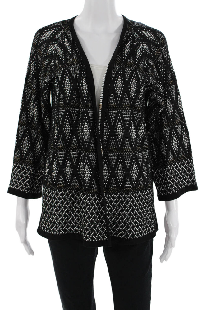 St. John Womens Cardigan Black Geometric Aztec 3/4 Sleeve Size SFree Shipping in US $100+ Orders | $6.95 Orders Below