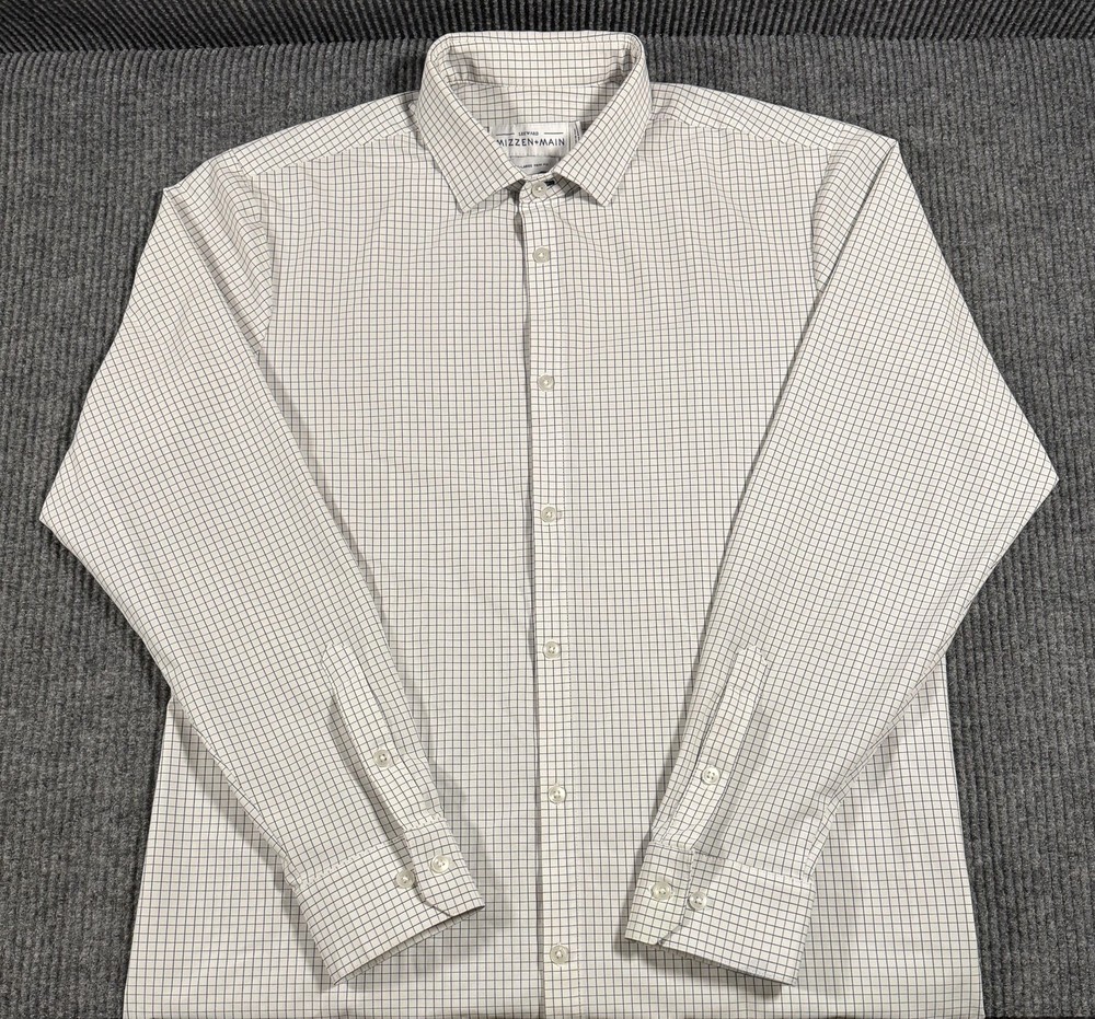 Mizzen Main Shirt Mens XL Check Leeward Trim Fit Long Sleeve Button Up White