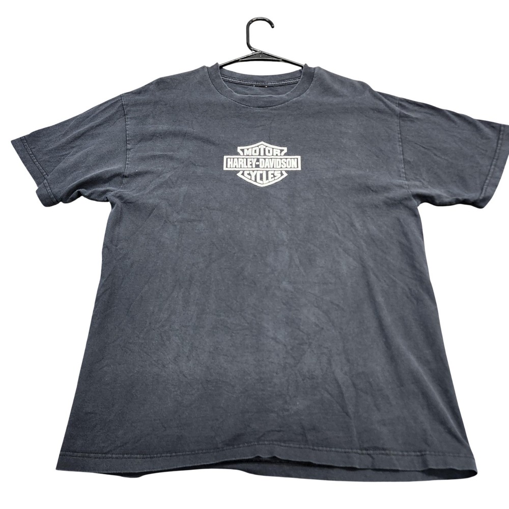 Harley-Davidson Shirt Mens Large Black Eagle Lightning Logo Graphic Tee Biker