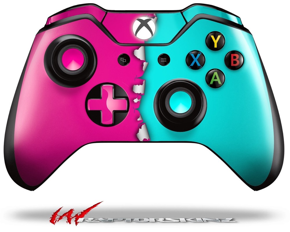 Ripped Colors Hot Pink Neon Teal Skin for XBOX One Controller