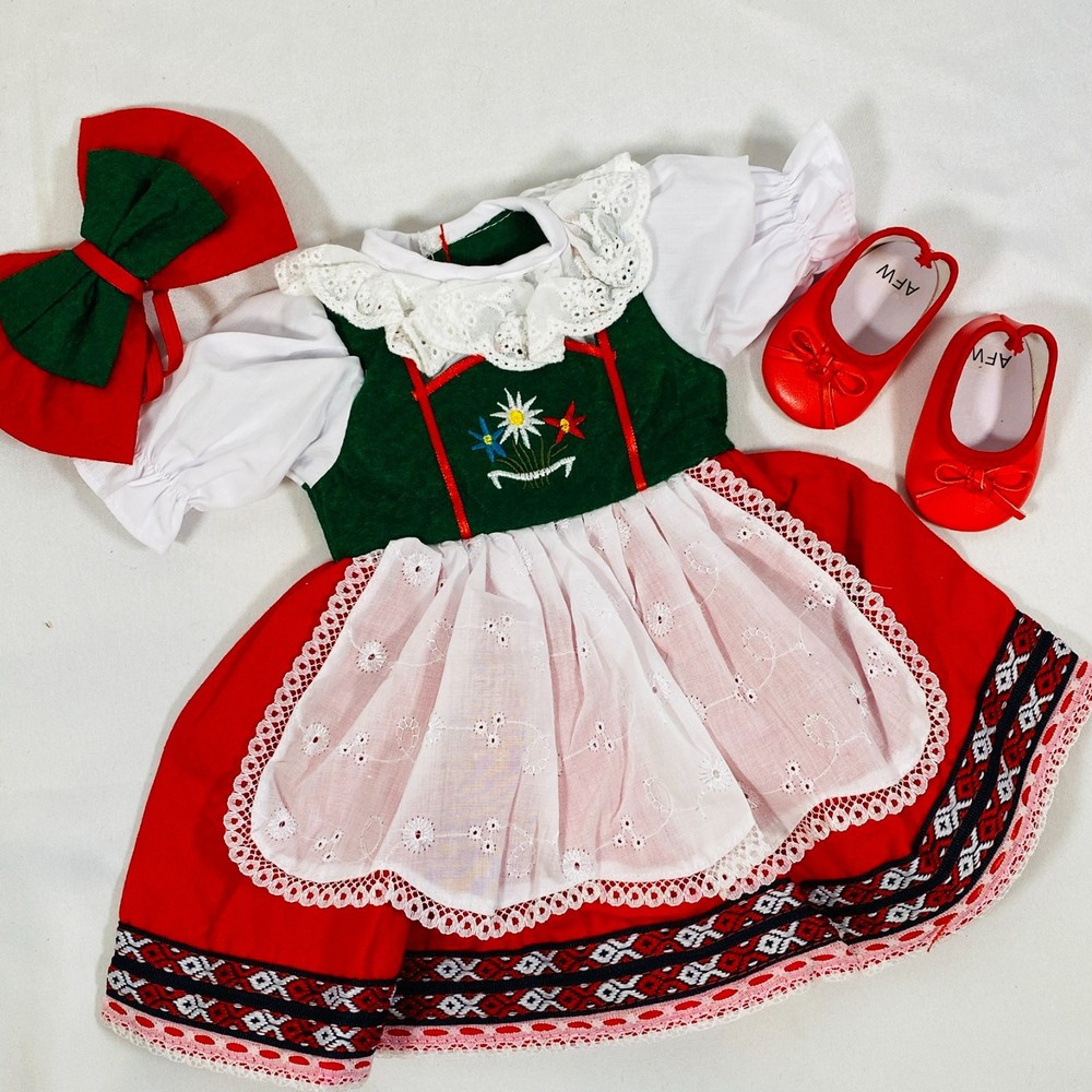 Red/Green Swedish Embroidered Dress Outfit for 18
