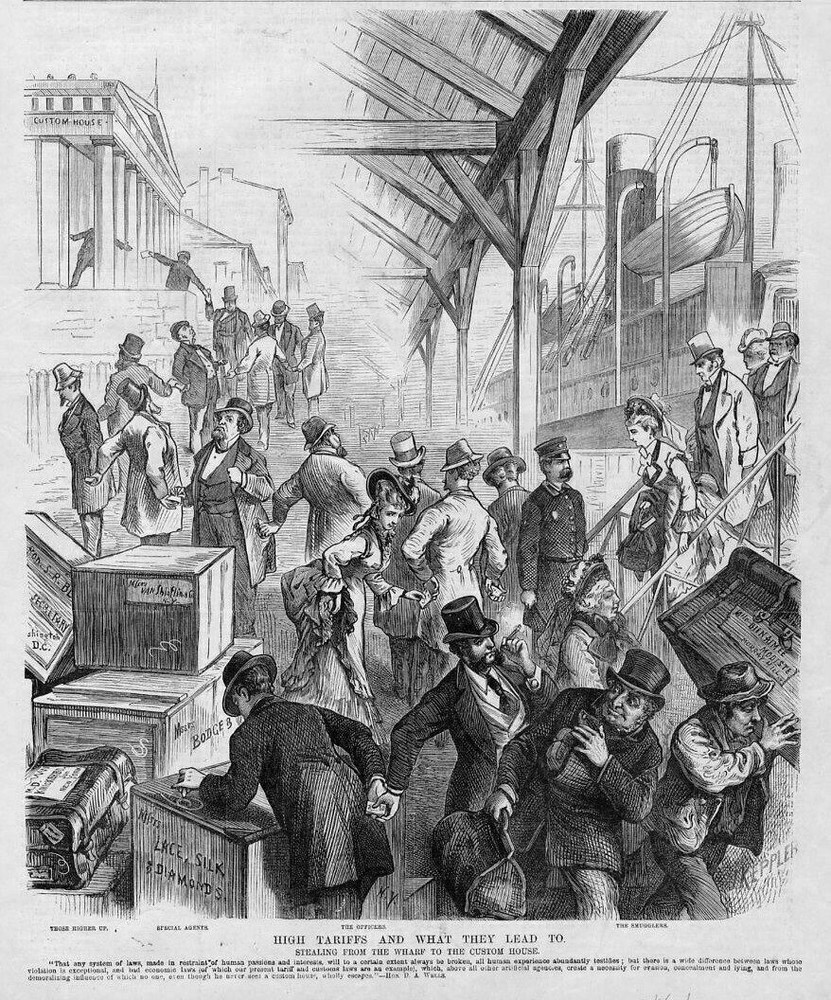 CUSTOM HOUSE SPECIAL AGENTS, POLICE OFFICERS, SMUGGLERS, STEALING, HIGH TARIFFS