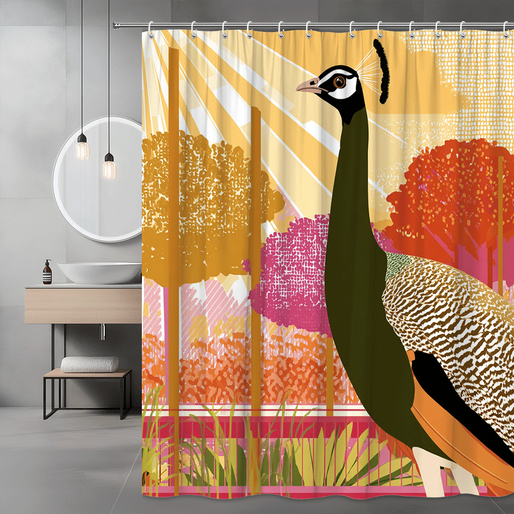 Peacock Garden Shower Curtain Floral Bird Print