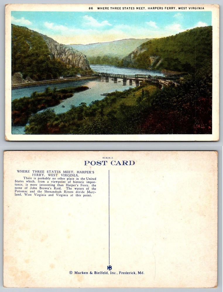 Harpers Ferry WV Potomac Shenandoah Rivers Bridge Where 3 States Meet Linen