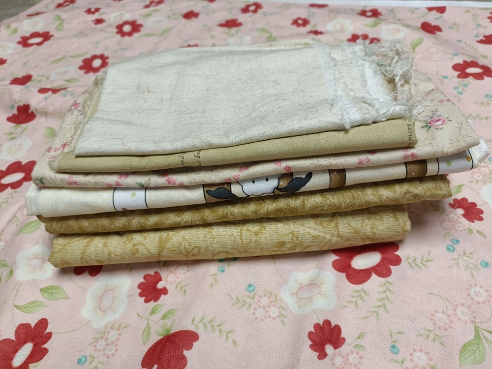 yellow beige cotton scrap fabric lot quilting fabric