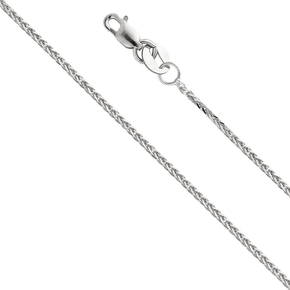 14K Solid White Gold Diamond Cut Wheat Chain Necklace 0.8mm