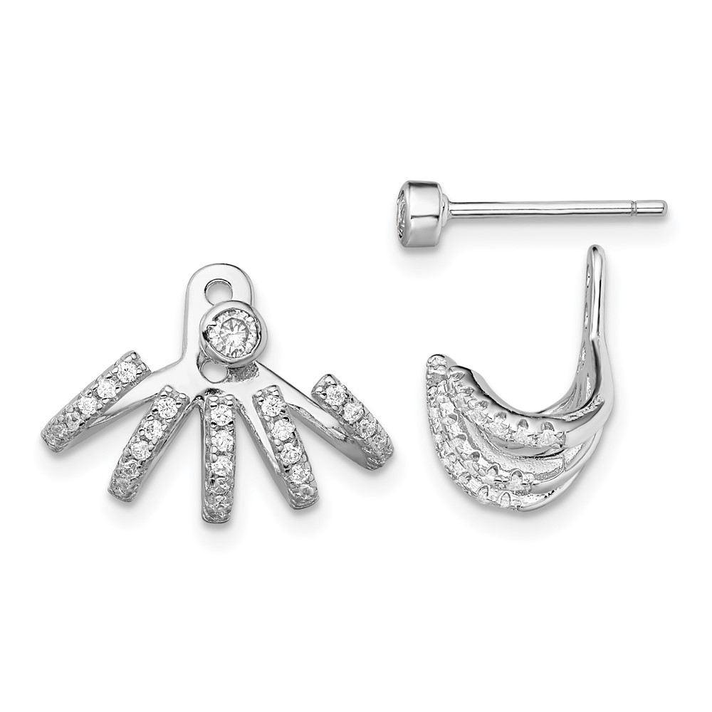 Sterling Silver Cubic Zirconia Front & Back Drop & Dangle Earrings 2.88gm L-18mm