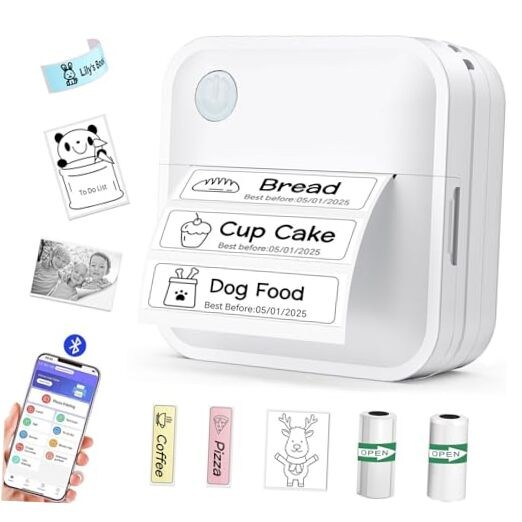 Bluetooth Mini Label Maker Machine with White Tape - Portable Sticker Printer