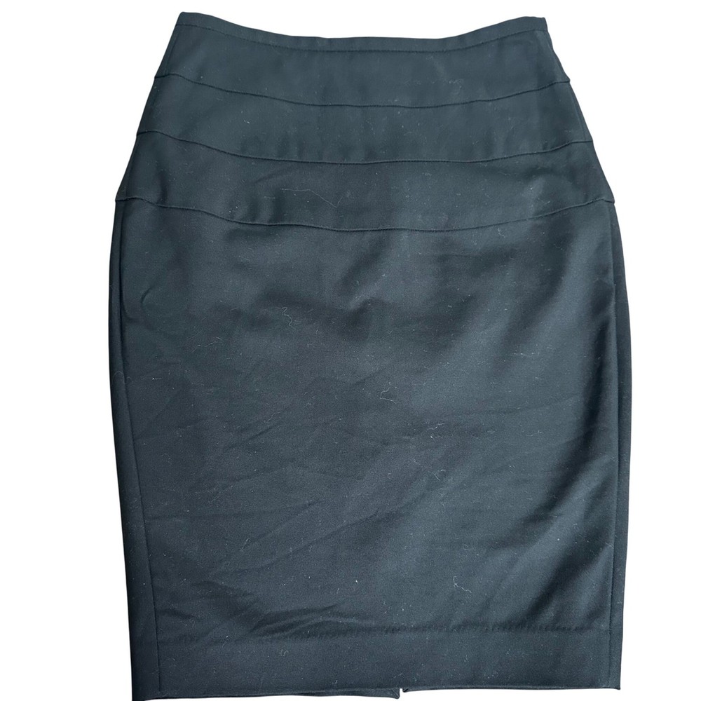 Zara Basic Pencil Skirt Women XS Black Tiered Waist Exposed Gold Zipper Stretch