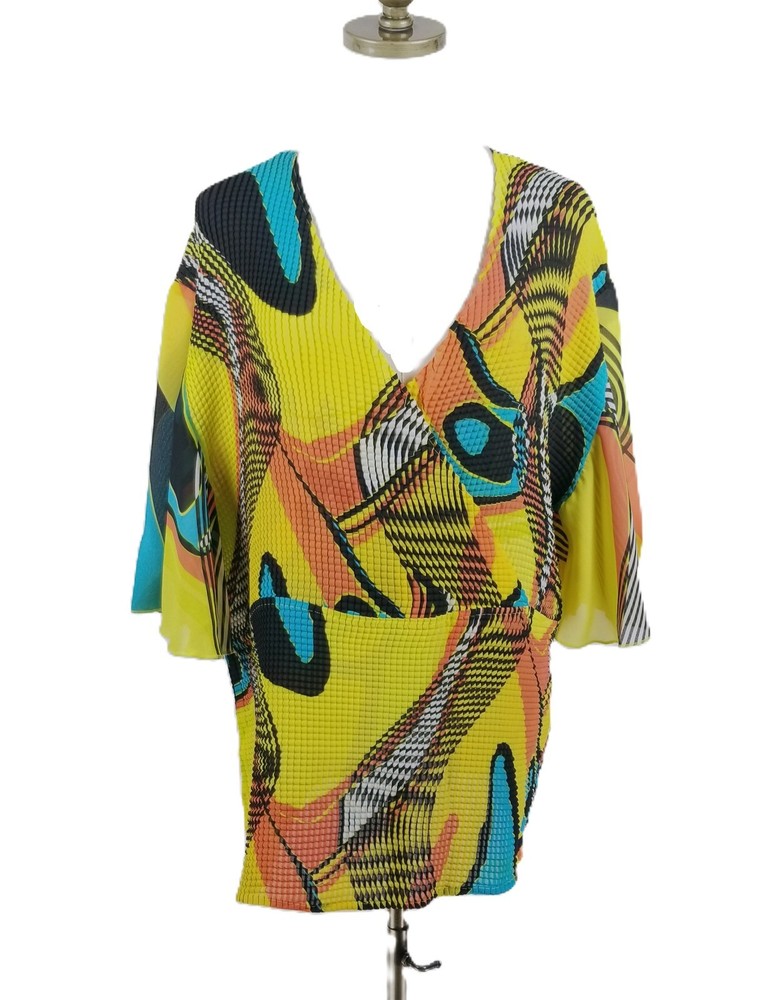 Milano Artsy V-Neck Short Sleeve Blouse for Women Plus Size 2X Multicolor