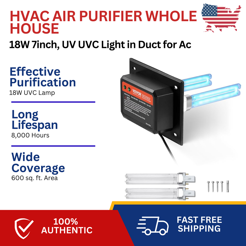 Whole House HVAC Air Purifier with 18W 7-Inch UV Light for AC Duct Systems