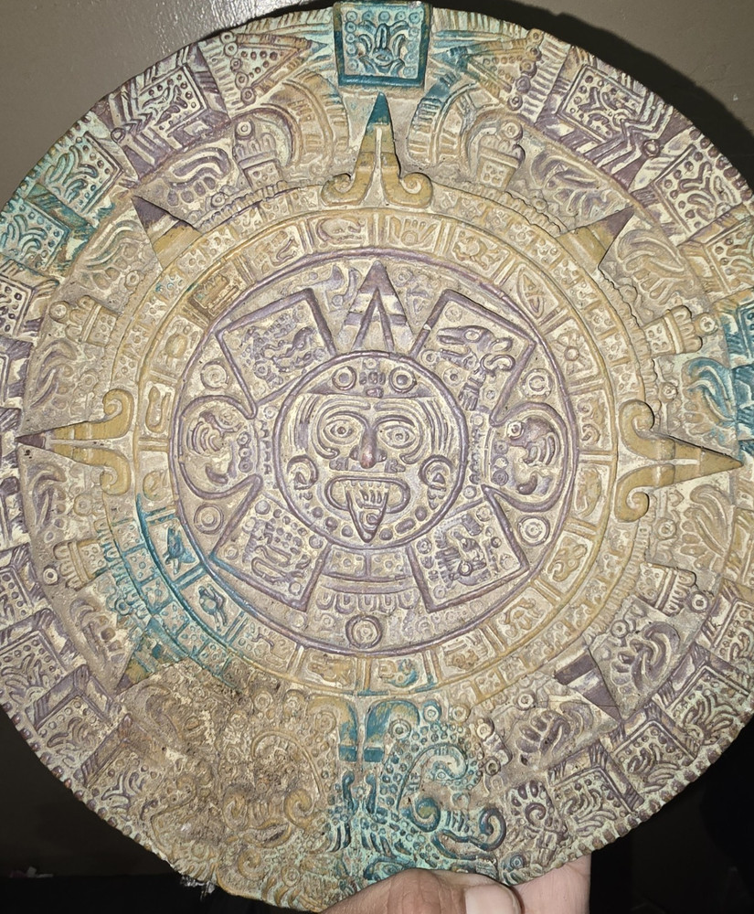 Handmade Mexican Aztec Calendar Stone Folk Art Plaque Decorative Wall Art