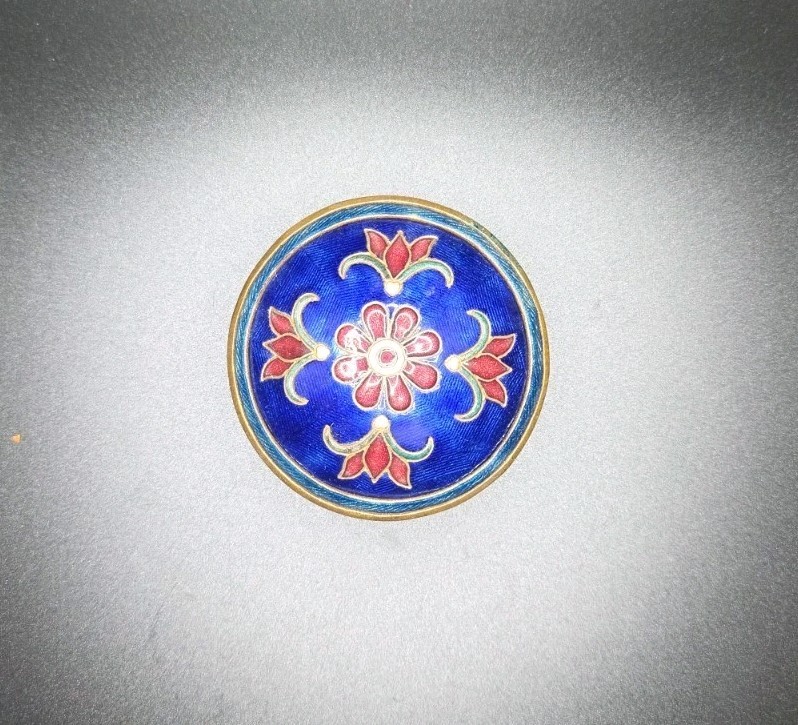 Vintage Small Floral Blue Cloisonne Trinket Dish 3.25