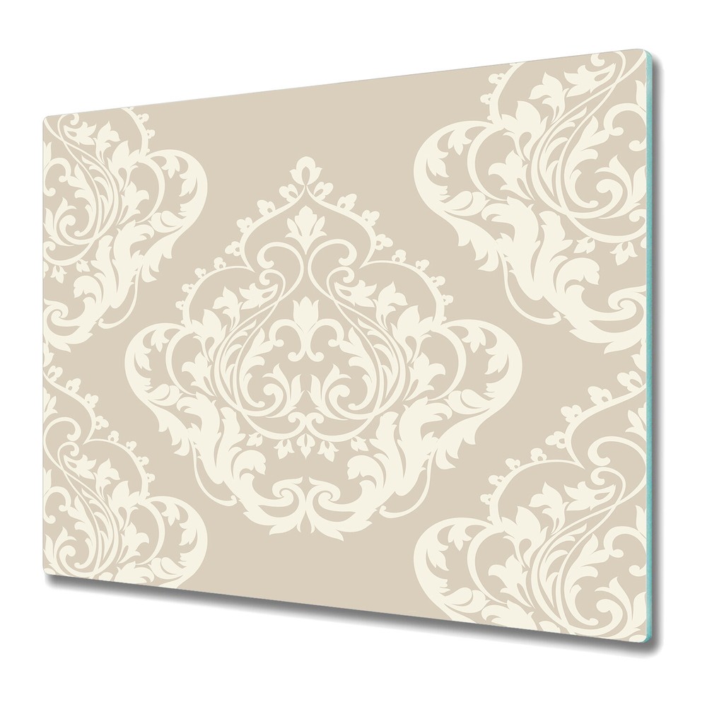 Glass Chopping Board Worktop Saver Baroque royal brown and white 60x52