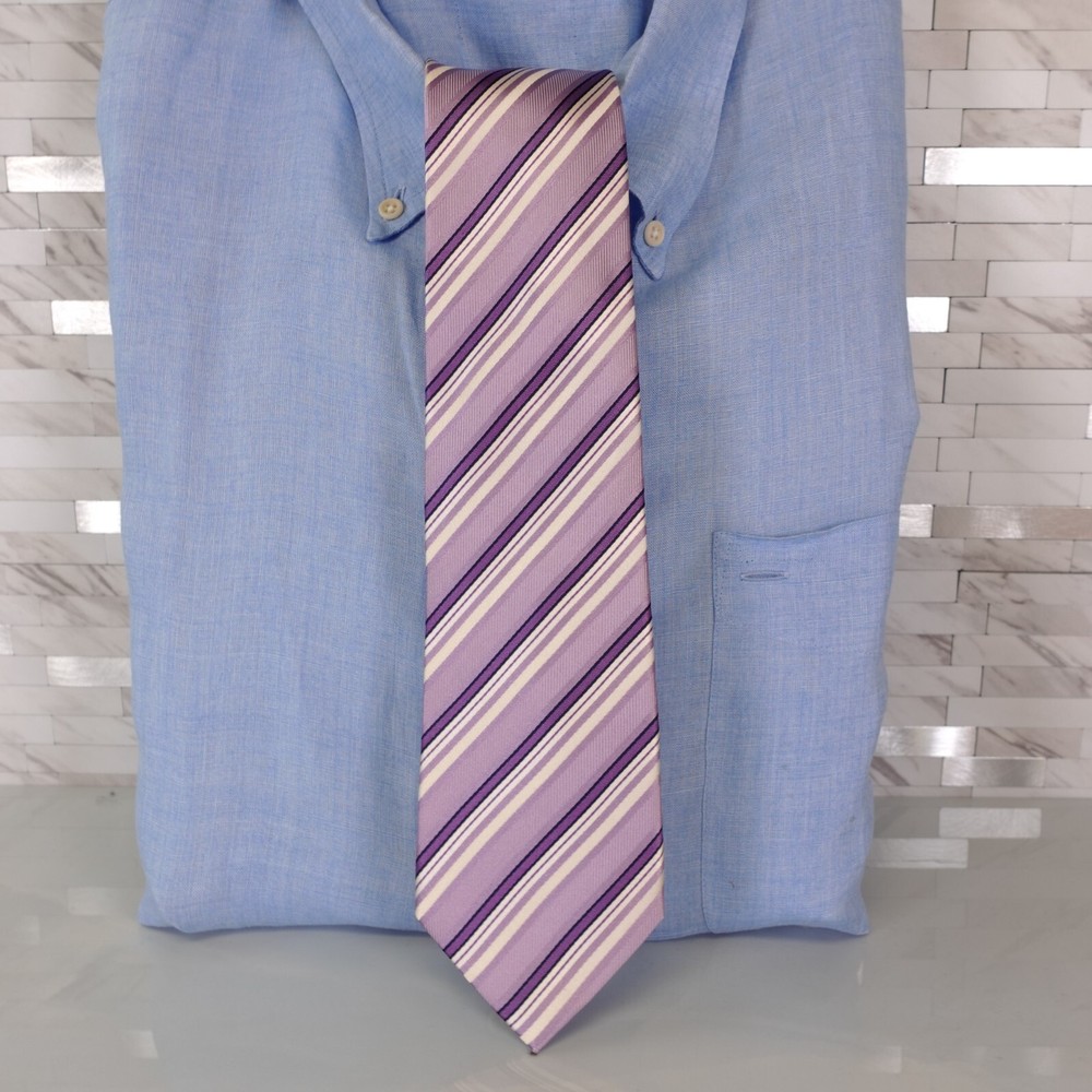 Campus Crew Neck Tie Mens Purple White Striped Classic Formal Lavender Narrow