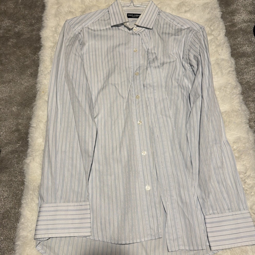 Auth Dolce & Gabbana Luxury Line White Striped Button Down Shirt 15/38 S READ!