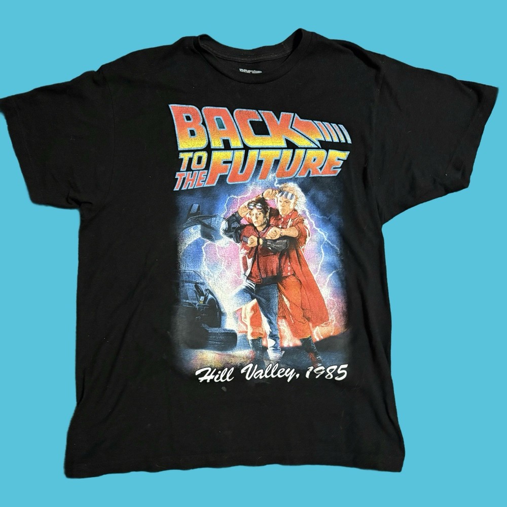 Back To The Future Shirt Mens Large Movie Graphic Tee Black Retro 80s Sci-Fi