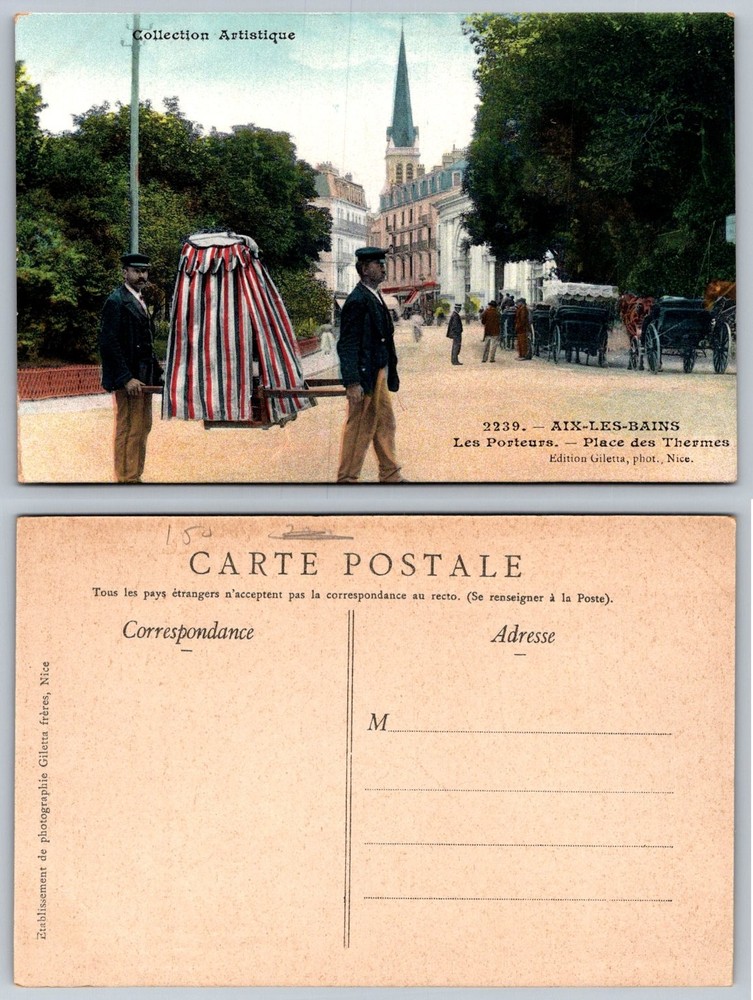Aix-les-Bains Les Porteurs Place des Thermes France Postcard Giletta Frères