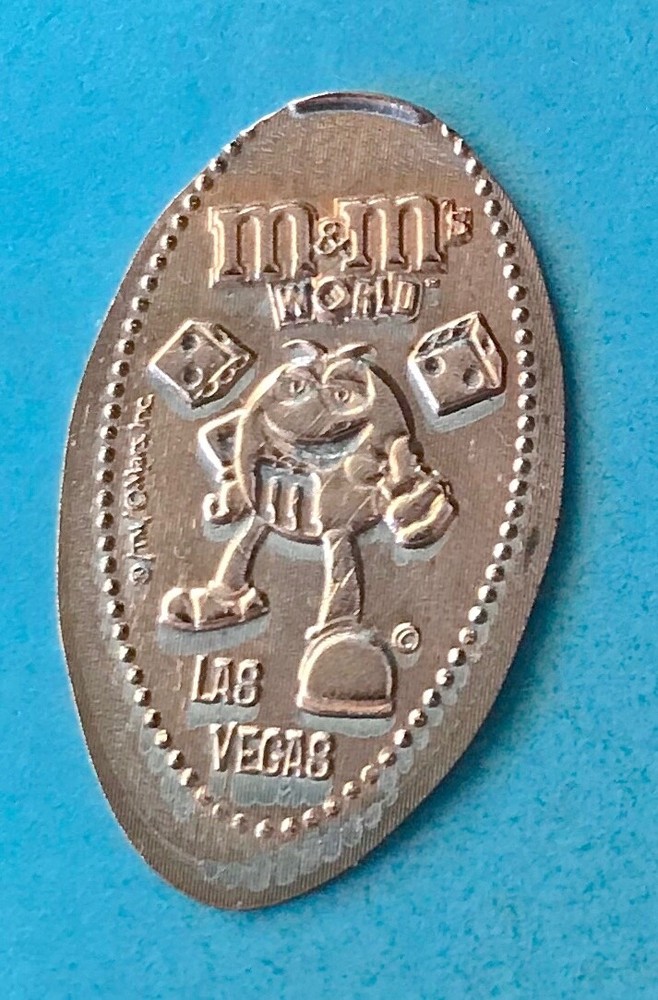 RED M & M CANDY 2 DICE SHOWING 2's LAS VEGAS PRESSED ELONGATED PENNY RETIRED