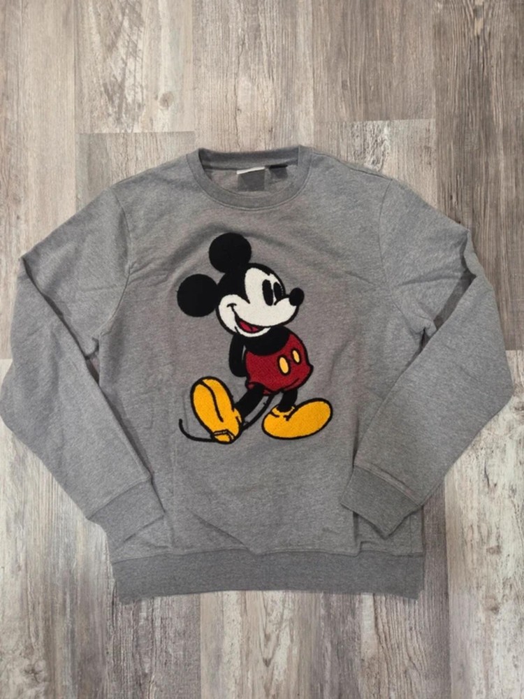 Disney Women's Embroidered Classic Mickey Mouse Sweater Gray Pullover Size M