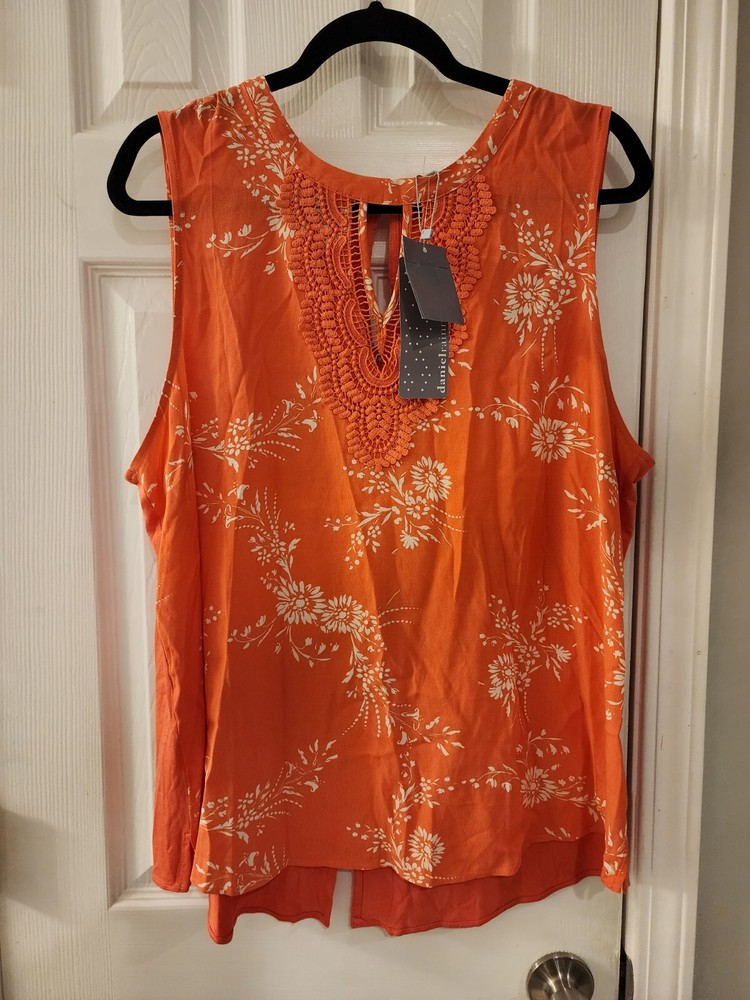 Daniel Rainn Womens Plus Size Orange Floral Blouse Tank Size 2X