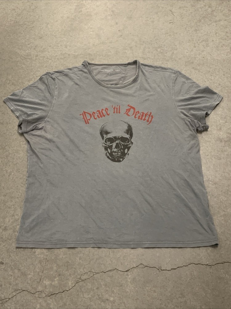 John Varvatos USA Skull Graphic T-Shirt Peace Til Death Ash Made in Peru Large