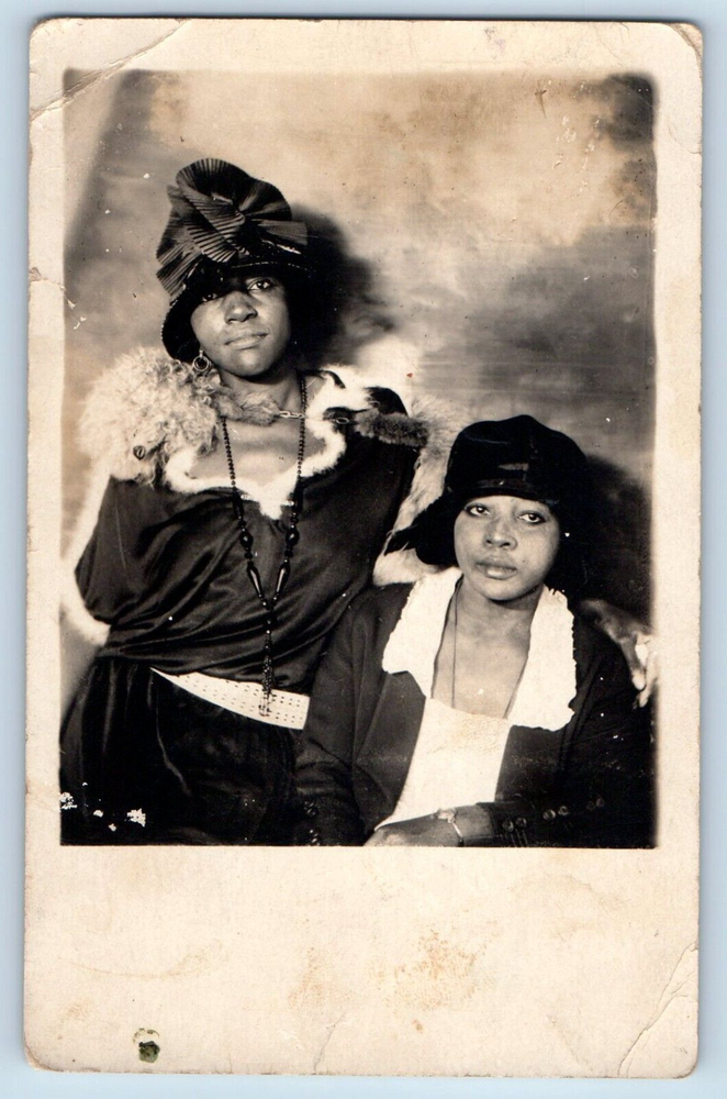 c1907 Black Americana Two Women Fashion Hat Unposted RPPC Photo Postcard