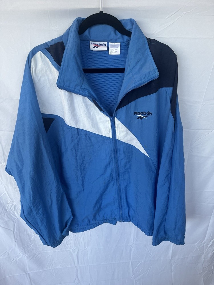VTG Reebok Windbreaker Jacket Mens  Large Zip Blue Big Logo Grail Nylon 90s