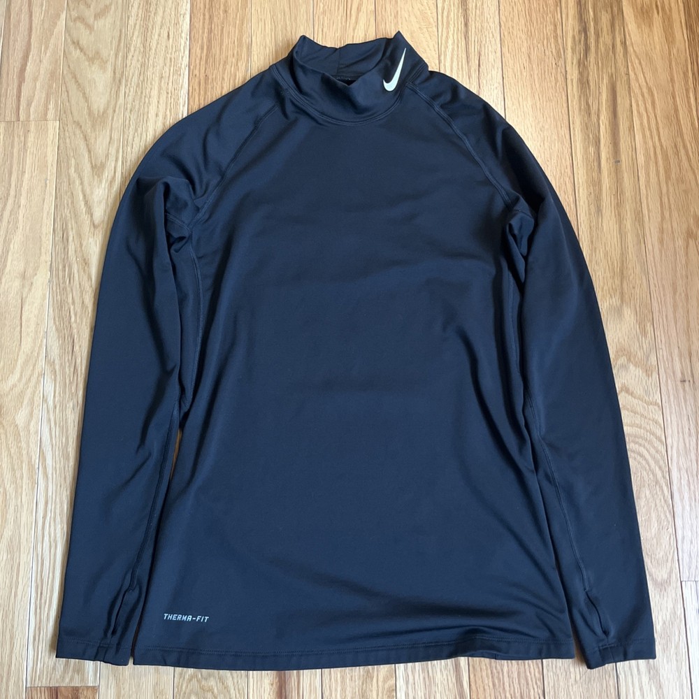 Nike Pro Combat Dri Fit Shirt Black Baselayer Thermal Mock Womens Size Large