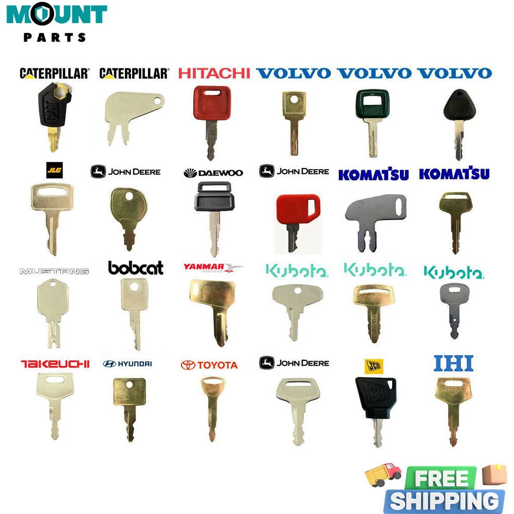 24 Heavy Equipment Keys Set Fits CAT Case Kubota Volvo JCB Komatsu Doosan Bobcat