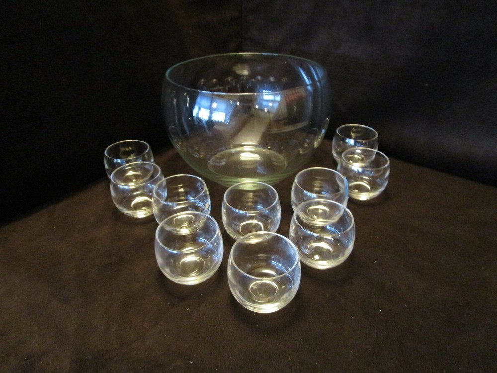 Vintage 1960s MCM Roly Poly Punch Bowl Set with 10 Glasses