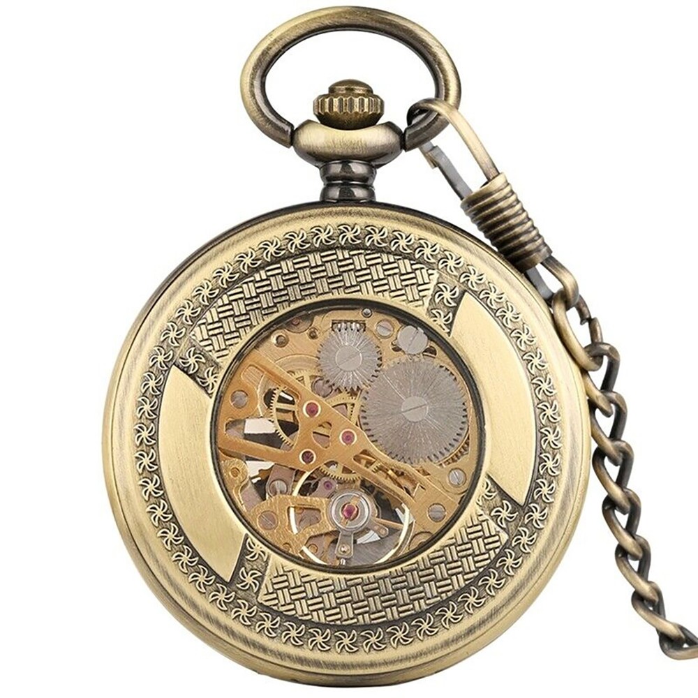 Steampunk Skeleton Pocket Watch with Chain - Classic Mechanical Luxury