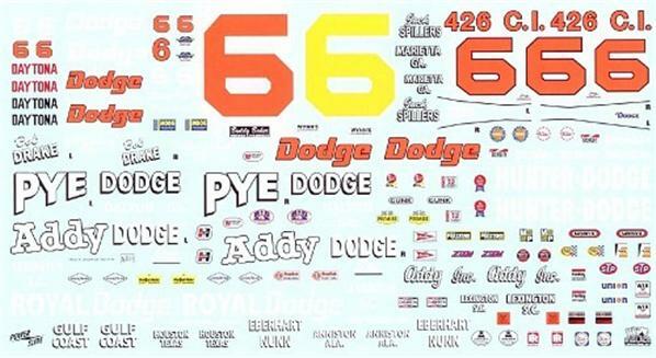 1969-70 Buddy Baker #6 Cotton Owens Dodge NASCAR 1/25 Scale Decal Set-image