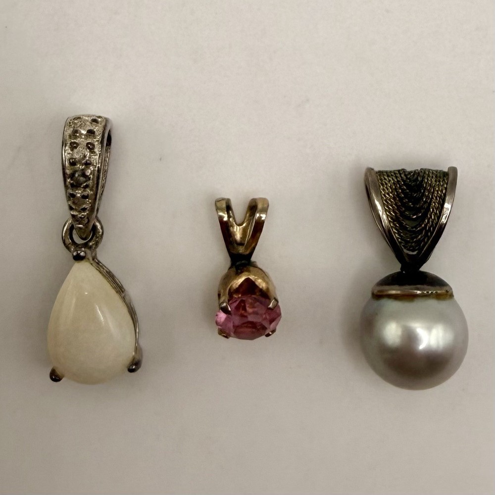 Vintage Pendant Lot of 3 Sterling Silver Opal Pearl Pink Stone Charms