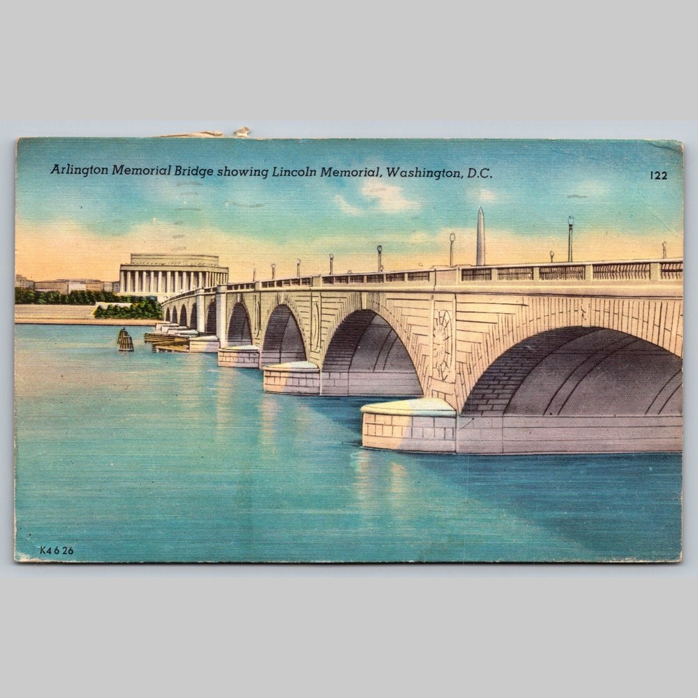 Postcard Arlington Memorial Bridge Lincoln Memorial Washington D.C.