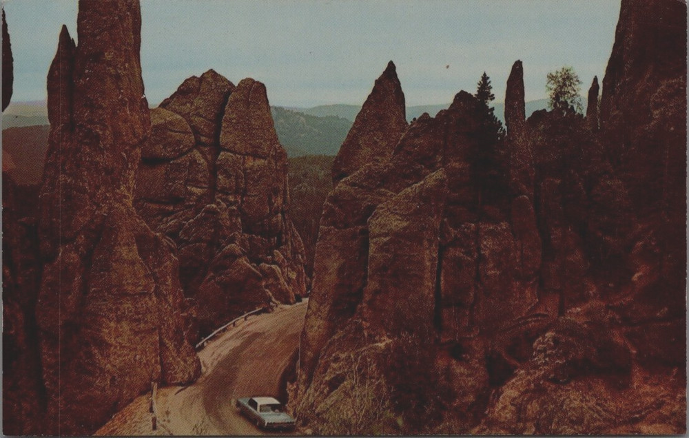 Black Hills, South Dakota, SD Needles Highway Chrome Vintage Postcard 1960's Car